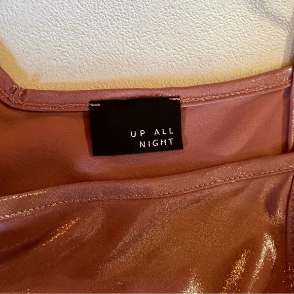 Up All Night Shiny Pink Tank Top with Spaghetti Straps, Size Small. - Picture 3 of 5